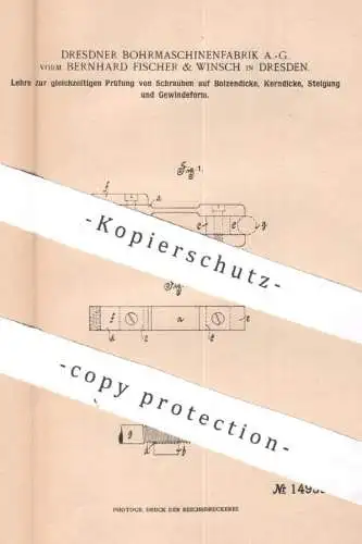 original Patent - Dresdner Bohrmaschinenfabrik AG vormals Bernhard Fischer & Winsch , Dresden | 1903 | Lehre , Messlehre