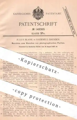 original Patent - Julius Blank , Radebeul / Dresden , 1903 ,  Waschen von Photographie - Platten | photography , Kamera