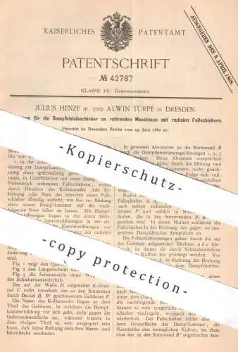 original Patent - Julius Henze & Alwin Türpe , Dresden , 1887 , Steuerung für die Dampfeinlassschieber | Dampfmaschine !