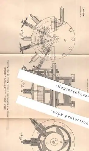 original Patent - Julius Henze & Alwin Türpe , Dresden , 1887 , Steuerung für die Dampfeinlassschieber | Dampfmaschine !