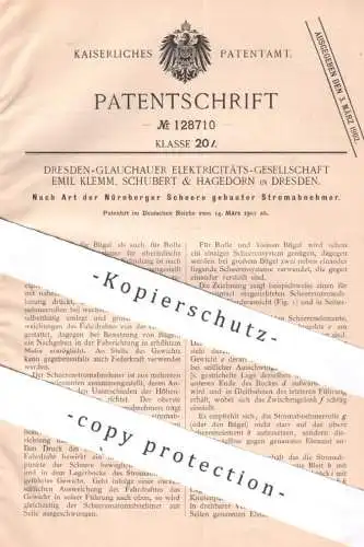 original Patent - Dresden Glauchauer Elektricitäts-Ges. Emil Klemm , Schubert & Hagedorn | 1901 , Stromabnehmer | Strom