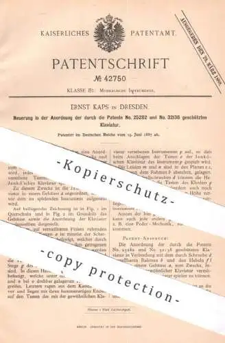 original Patent - Ernst Kaps , Dresden , 1887 , Anordnung der Klaviatur | Klavier Tastatur Tasten Musik Piano | Jankó