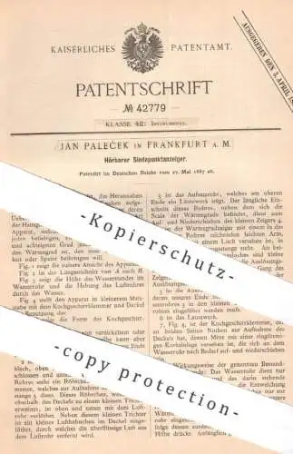 original Patent - Ján Paleček , Frankfurt / Main , 1887 , Hörbarer Siedepunktanzeiger | Siedepunkt , Wasser , Kochen !