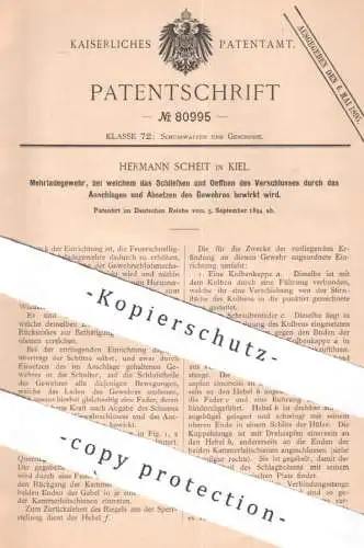 original Patent - Hermann Scheit , Kiel , 1894 , Mehrladegewehr | Gewehr , Waffe Waffen, Schusswaffe , Patronen Militär