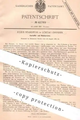 original Patent - Julius Standfuss , Dresden / Löbtau , 1887 , Kartoffelpresse , Nudelpresse | Presse Pressen , Haushalt