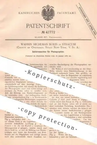 original Patent - Warren Highlam Boles , Syracuse Onondago , New York USA | 1887 | Fotografie - Satiniermaschine | photo