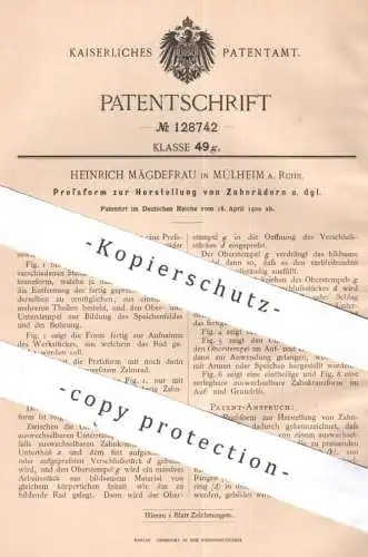 original Patent - Heinrich Mägdefrau , Mülheim / Ruhr , 1900 , Pressform zur Zahnräder - Herst. | Zahnrad , Form Formen