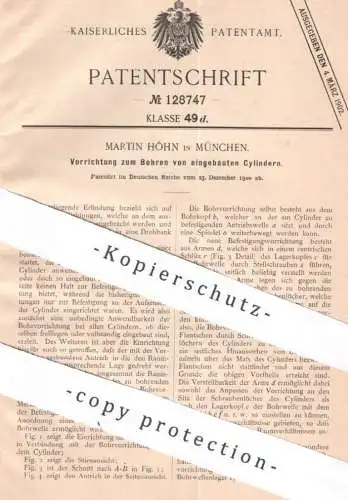 original Patent - Martin Höhn , München , 1900 , Bohren eingebauter Zylinder | Bohrer , Bohrmaschine , Bohrfutter Metall