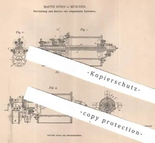 original Patent - Martin Höhn , München , 1900 , Bohren eingebauter Zylinder | Bohrer , Bohrmaschine , Bohrfutter Metall