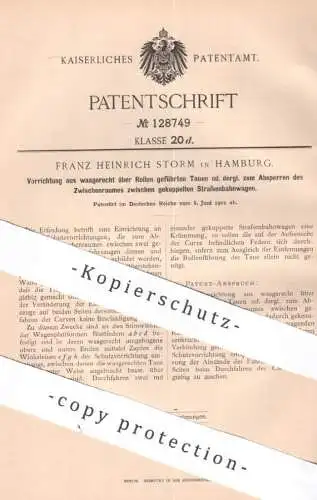 original Patent - Franz Heinrich Storm , Hamburg , 1901 , Straßenbahnwagen - Kupplung | Straßenbahn , Eisenbahn !!!