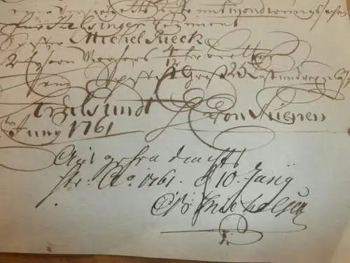 Hafenschein Gefle / Gävle , Stralsund - 1761 - Mecklenburg , mit Signatur v. Kapitän , Angabe zu Schiff und Ladung !!