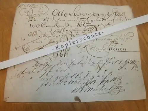 Hafenschein Ystad / Stralsund - 1761 - Mecklenburg , mit Signatur v. Kapitän , mit Angabe zu Schiff und Ladung !!!