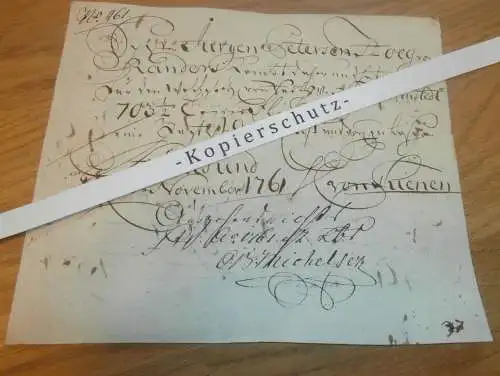 Hafenschein Randers / Stralsund - 1761 - Mecklenburg , mit Signatur v. Kapitän , mit Angabe zu Schiff und Ladung !!!