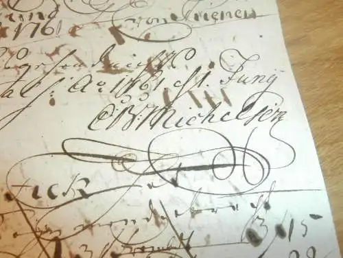 Hafenschein Barth / Stralsund - 1761 - Riga ,Mecklenburg , mit Signatur v. Kapitän , mit Angabe zu Schiff und Ladung !!!