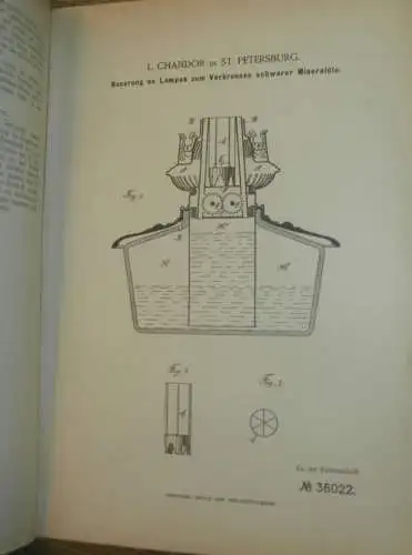 original Patent - L. Chandor in St. Petersburg / Russland , 22.08.1885 , Lampen für Kaukasus - Öle  !!