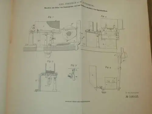 original Patent - Karl Harnisch in St. Petersburg / Russland , 30.07.1897 , Maschine für Zigaretten , Tabak !!