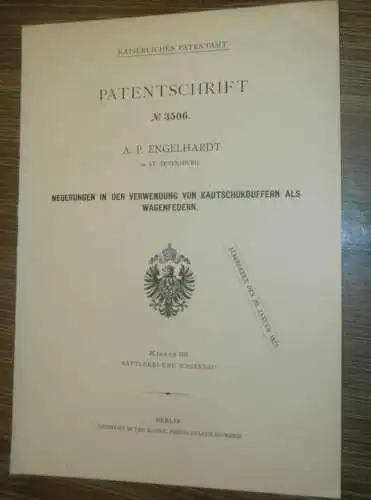 original Patent - A.P. Engelhardt in St. Petersburg / Russland , 27.04.1878 , Feder für Kutsche , Wagenbau !!