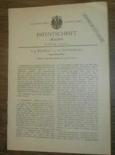 original Patent - S. Weisblatt in St. Petersburg / Russland , 24.06.1885 , Controlschloss , Schloss , Eisenbahn !!