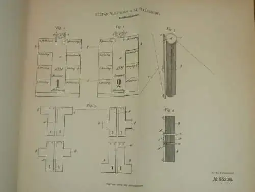 original Patent - Stefan Weghorn in St. Petersburg / Russland , 5.12.1896 , Notizblock-Kalender !!