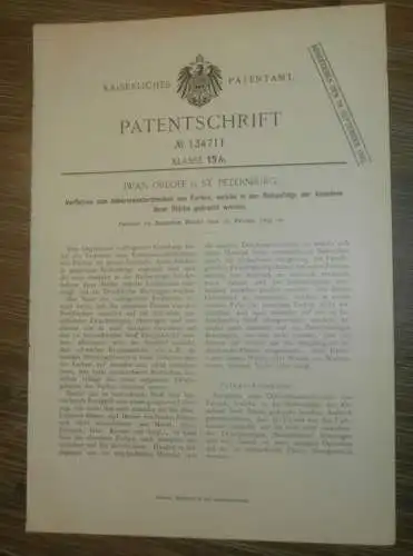 original Patent - Iwan Orloff in St. Petersburg / Russland , 16.02.1899 , Drucken von Farben , Druckerei !!