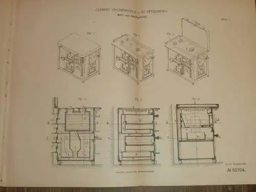 original Patent - Clément Leschewitsch in St. Petersburg / Russland , 9.10.1889 , Heiz- und Kochapparat , Heizungsbau !!