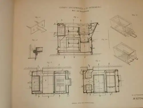 original Patent - Clément Leschewitsch in St. Petersburg / Russland , 9.10.1889 , Heiz- und Kochapparat , Heizungsbau !!