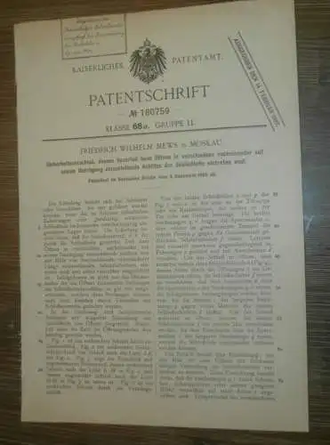 original Patent - Friedrich Mews in Moskau i. Russland , 3.12.1905 , Schloss , Sicherheitsschloss !!