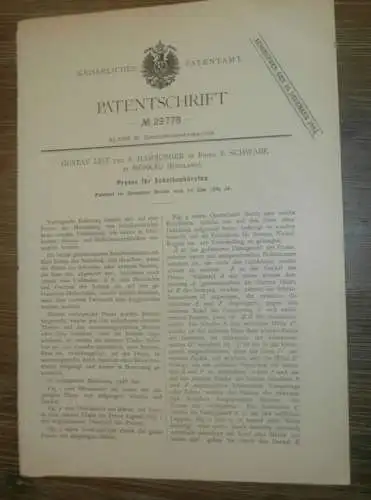 original Patent - Gustav List und A. Hamburger in Fa. Schwalbe in Moskau i. Russland , 10.05.1884 , Bürsten !!