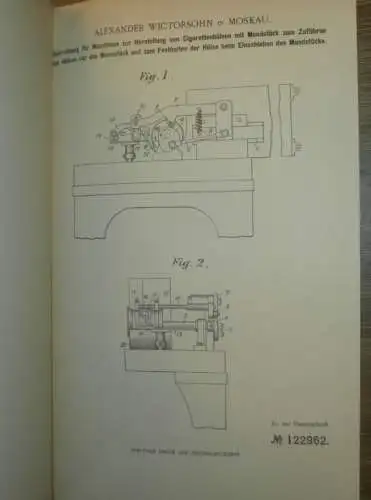 original Patent - Alexander Wictorsohn in Moskau i. Russland , 3.06.1900 , Cigaretten-Hülsen , Zigaretten !!