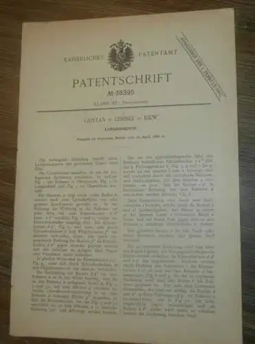 original Patent - Gustav von Lembke in Kiew i. Russland , 16.04.1886 , Lichtpausapparat , Photographie !!