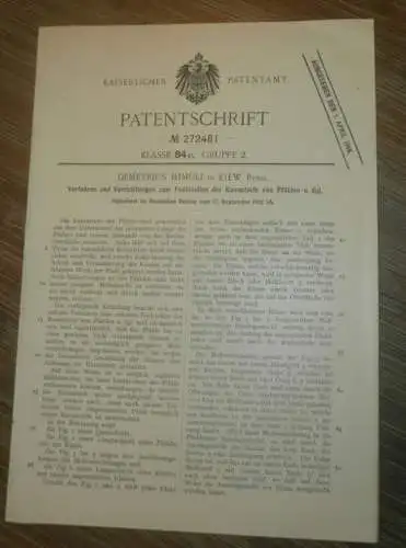 original Patent - Demetrius Himuli in Kiew i. Russland , 17.09.1912 , Pfahlbau , Pfähle setzen !!