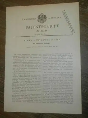 original Patent - Wladimir Witkowicz in Kiew i. Russland , 22.01.1899 , Heizkörper , Heizungsbau !!