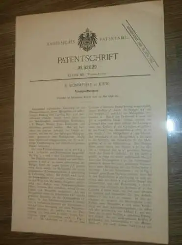 original Patent - R. Kommerell in Kiew i. Russland , 14.05.1896 , Flüssigkeitsmesser , Heizungsbau !!