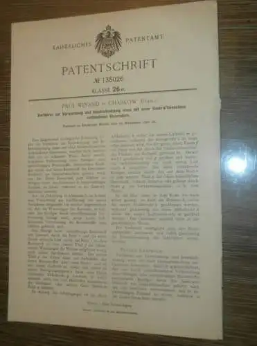 original Patent - Paul Winand in Charkow / Charkiw i. Russland , 17.11.1900 , Vorwärmung für Gasmotor  !!