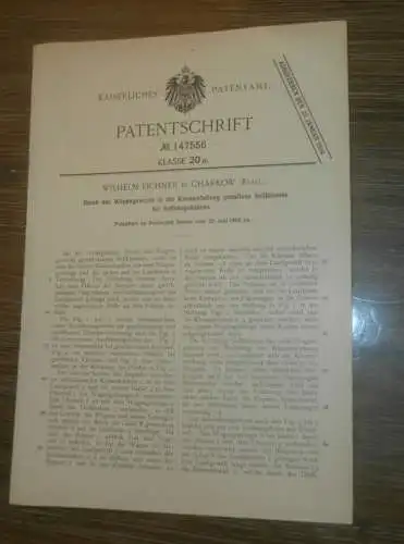 original Patent - Wilhelm Eichner in Charkow / Charkiw i. Russland , 29.06.1902 , Aufhängung für Seilbahn !!