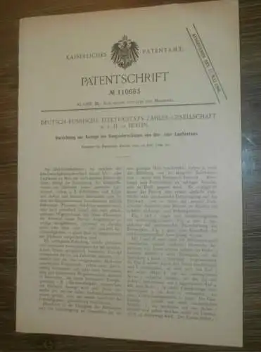 original Patent - Deutsch-Russische Elektricitätszähler GmbH , 14.06.1899 , Laufwerk für Uhren , Russland !!