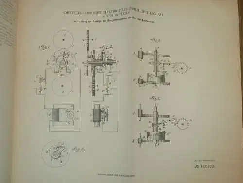 original Patent - Deutsch-Russische Elektricitätszähler GmbH , 14.06.1899 , Laufwerk für Uhren , Russland !!