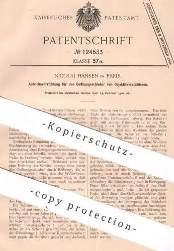 original Patent - Nicolai Hansen , Paris , Frankreich , Antrieb am Objektivverschluss | Objektiv , Kamera , Photography