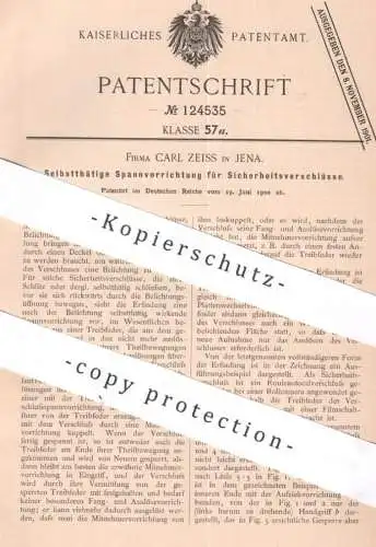 original Patent - Firma Carl Zeiss , Jena , 1900 , Spannvorrichtung für Sicherheitsverschluss | Objektiv , Kamera , Foto