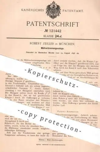 original Patent - Robert Zeiller , München , 1898 , Müllverbrennungsanlage | Müllverbrennung | Müll , Entsorgung !!