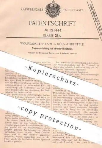 original Patent - Wolfgang Ephraim , Köln / Ehrenfeld , 1900 , Steuerung für Drehstrommotor | Strom , Motor , Motoren