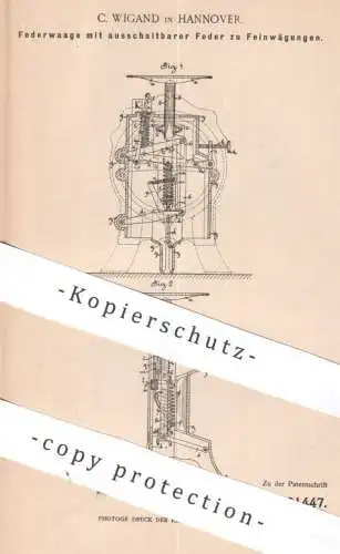 original Patent - C. Wigand , Hannover , 1900 , Federwaage | Feder - Waage | Waagschale , Küchenwaage , Waagen !!!