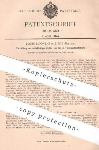 original Patent - Louis Roovers , Liège , Belgien , 1900 , Zufuhr von Gas zum Flüssigkeitserhitzer | Bourdon | Manometer