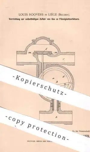 original Patent - Louis Roovers , Liège , Belgien , 1900 , Zufuhr von Gas zum Flüssigkeitserhitzer | Bourdon | Manometer