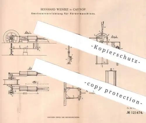 original Patent - Bernhard Wieneke , Castrop , 1899 , Umsteuerung für Fördermaschinen | Fördern , Hebezeug , Winde !!