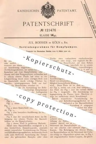 original Patent - Jul. Boesser , Köln / Rhein , 1900 , Verbindungsrahmen für Dampfpumpen | Pumpe , Pumpen , Bajonett