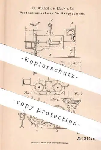 original Patent - Jul. Boesser , Köln / Rhein , 1900 , Verbindungsrahmen für Dampfpumpen | Pumpe , Pumpen , Bajonett