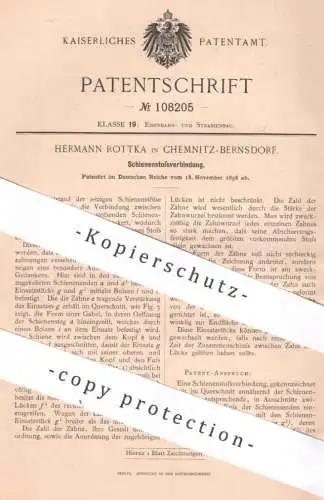 original Patent - Hermann Rottka , Chemnitz / Bernsdorf | 1898 | Schienenstoßverbindung | Eisenbahn - Schienen | Bahn