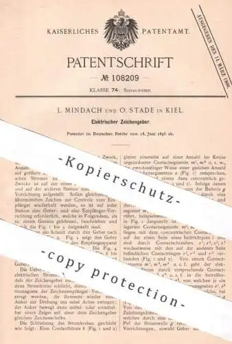 original Patent - L. Mindach , O. Stade , Kiel , 1896 , Elektrischer Zeichengeber | Signal , Alarm , Strom , Elektrik !