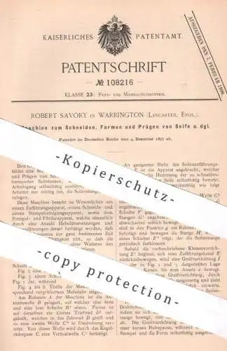 original Patent - Robert Savory , Warrington , Lancaster England , 1897 , Schneiden , Formen u. Prägen v. Seife | Seifen